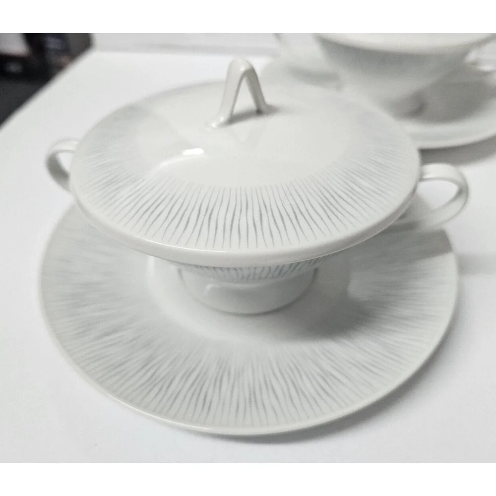 Rosenthal Continental R2225 Cream Soup Set – 4 Bowls with Lids & Saucers